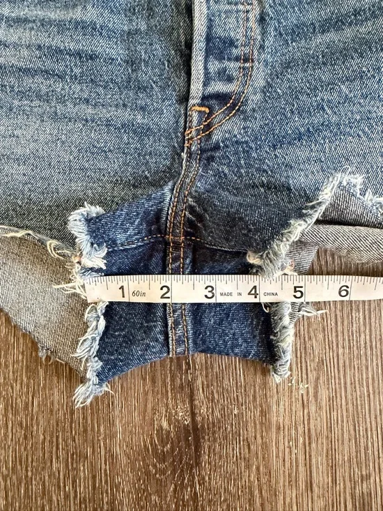 Levi's Dark Blue Distressed Cutoff Denim Shorts - Picture 2 of 7